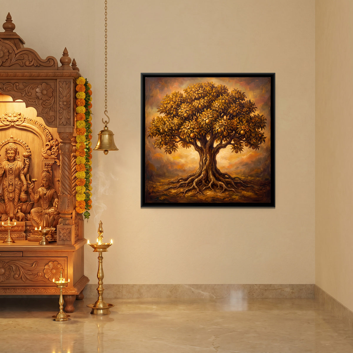 Golden Tree of Life - canvas art shown in a second room setting