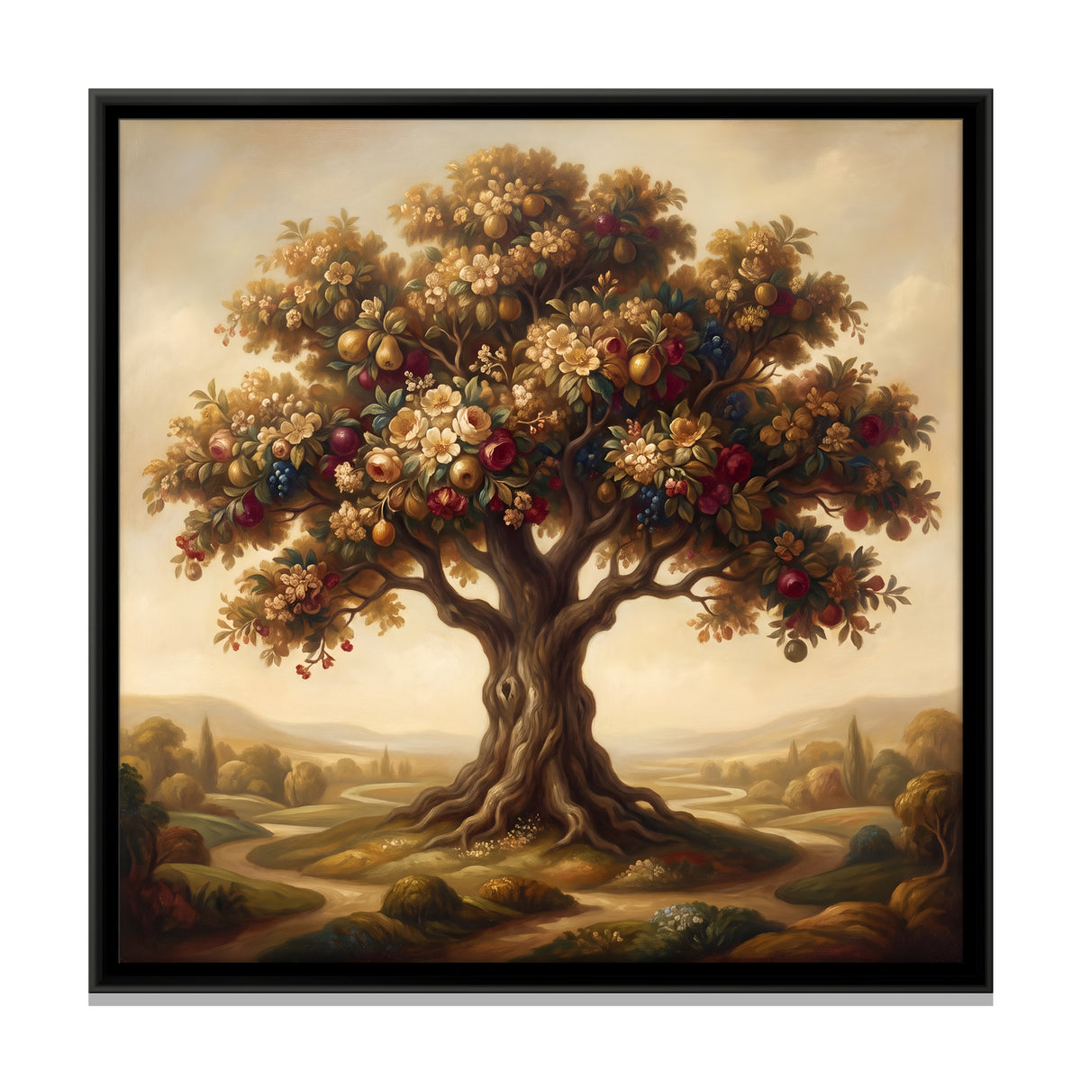Blossoming Tree of Life - framed canvas print, front view