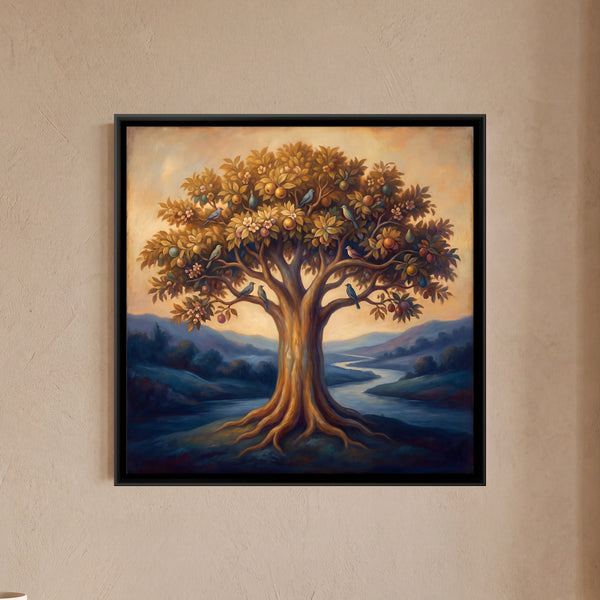 Tree of Life with Blue Birds by a River