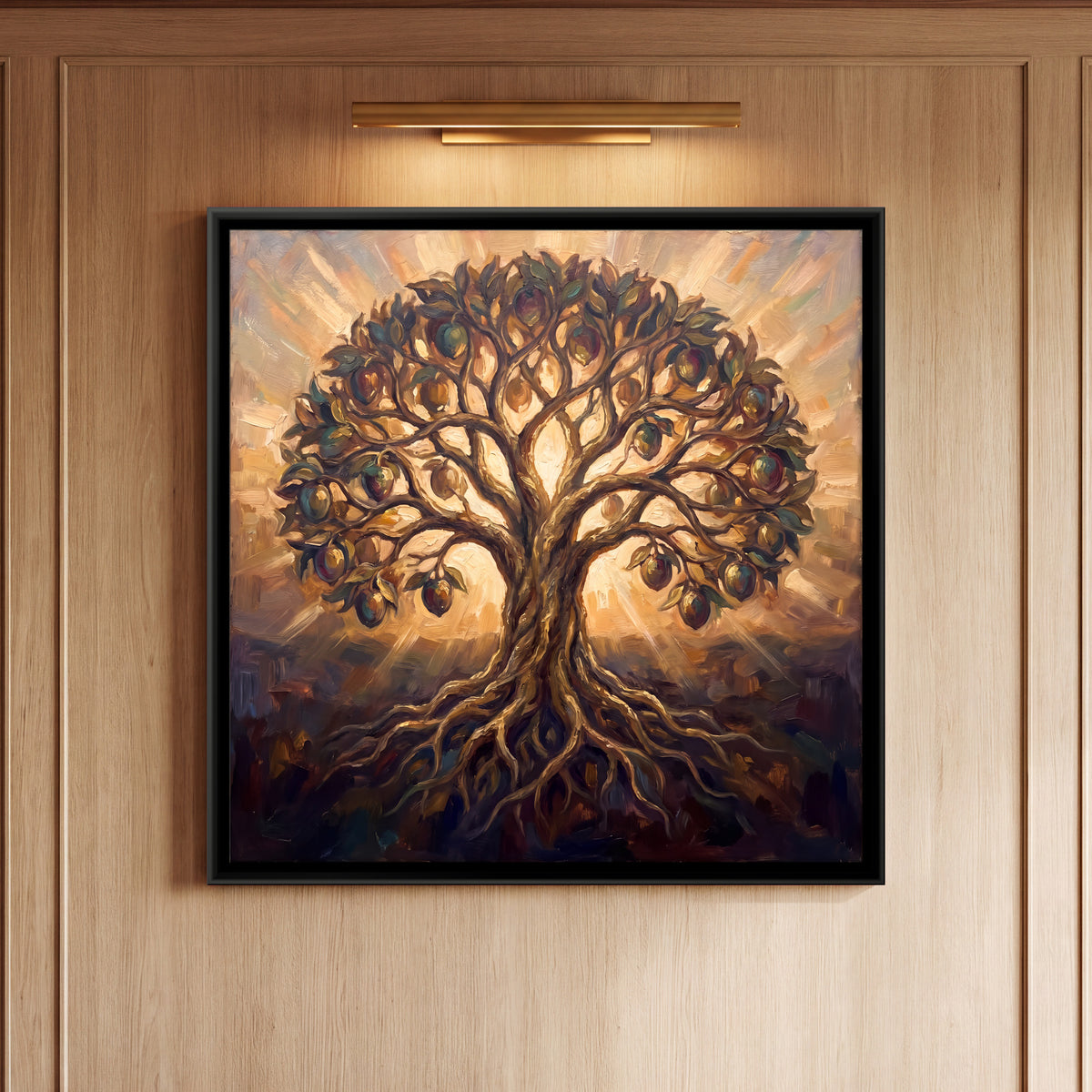 Tree of Life Against the Sun - framed canvas art hung on a wall