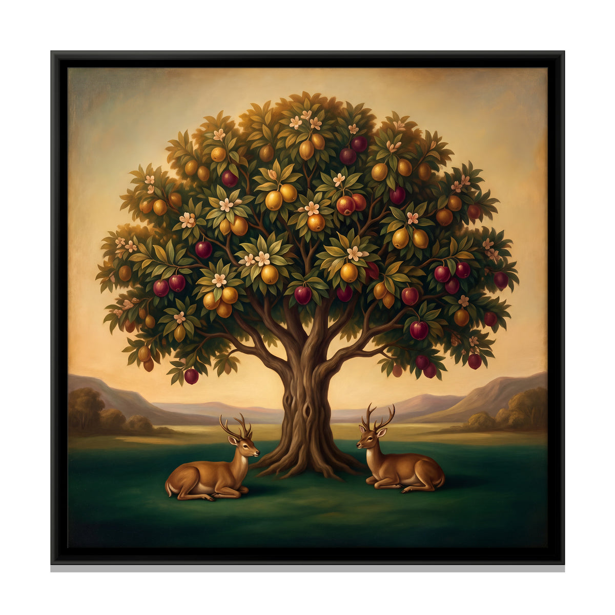 Tree of Life with Deer - framed canvas print, front view