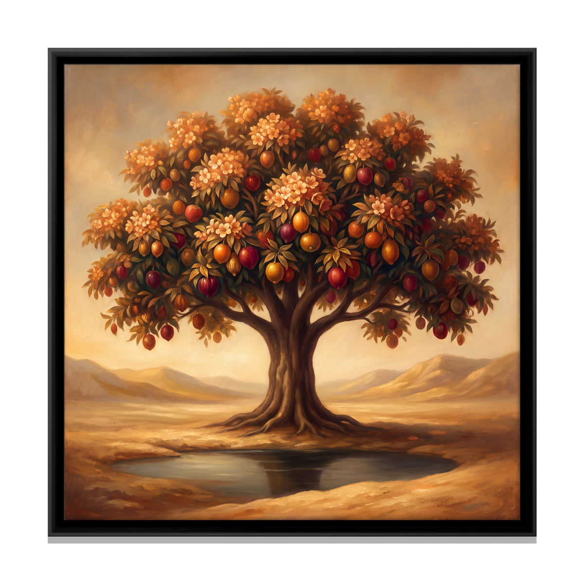 Tree of Life Beside a Pool - framed canvas print, front view