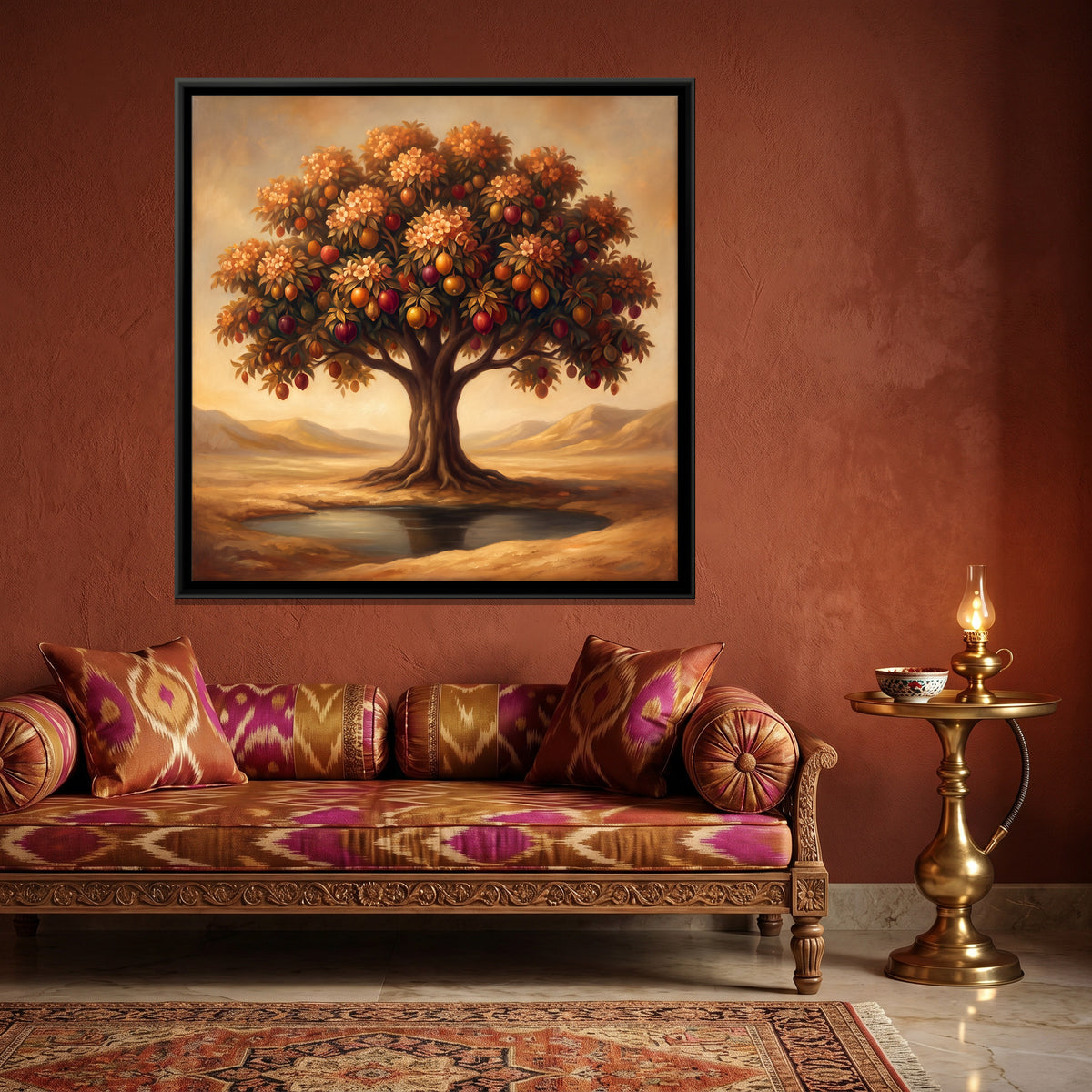 Tree of Life Beside a Pool - canvas art shown in a styled room