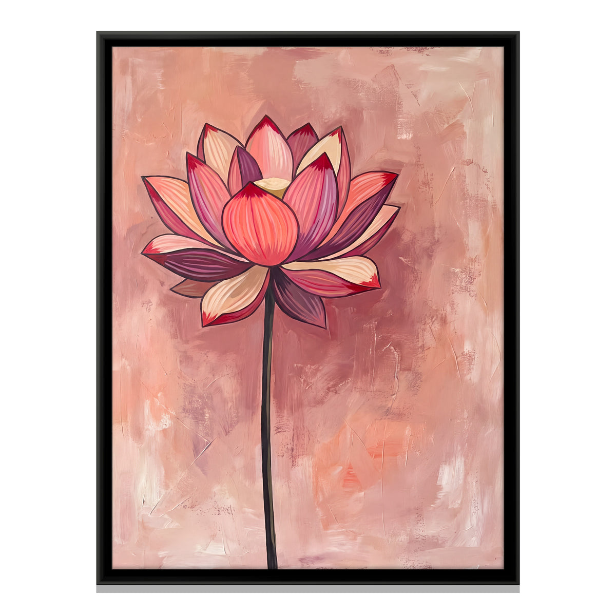 Pink Lotus on Blush Background - framed canvas print, front view