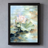 Lotus Flower and Bud on a Pond