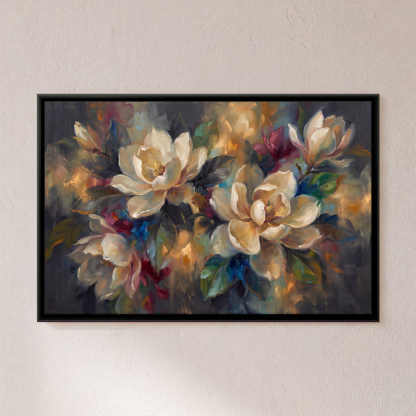 Cream Magnolia Bouquet on Dark Background