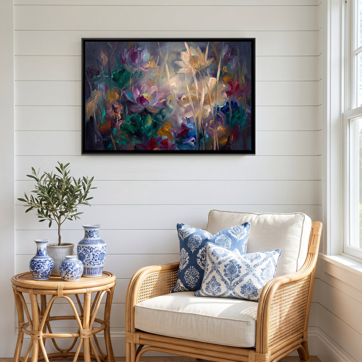 Wildflowers at Twilight - canvas art shown in a styled room