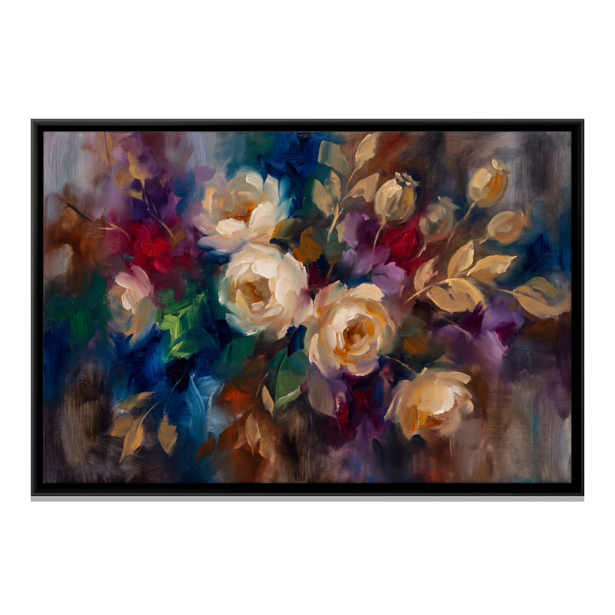Cream Roses - framed canvas print, front view