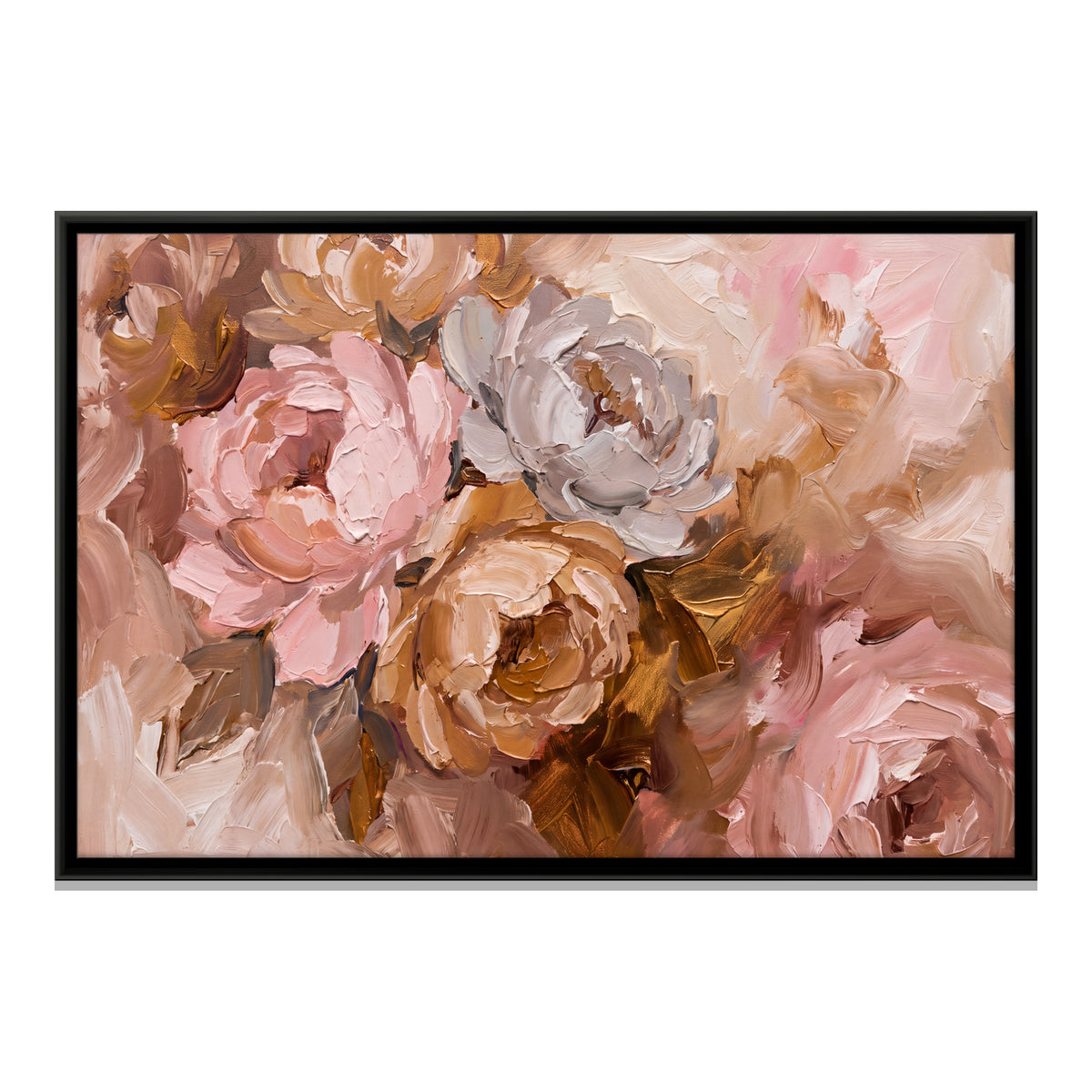 Blush and Gold Roses - framed canvas print, front view