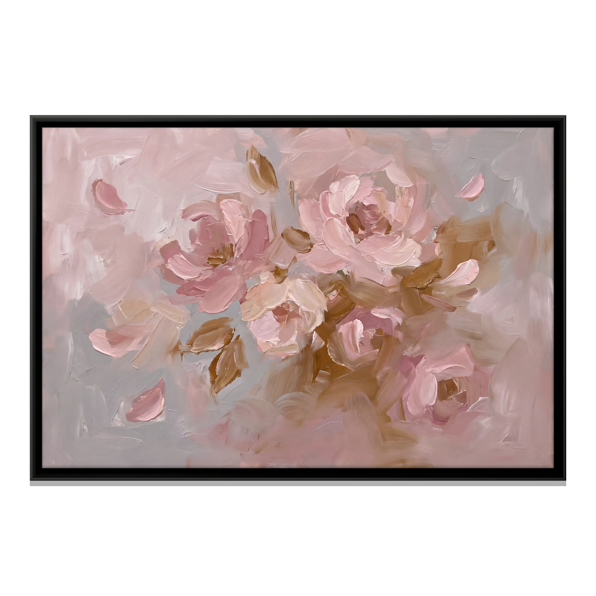 Blush Blossoms and Falling Petals - framed canvas print, front view
