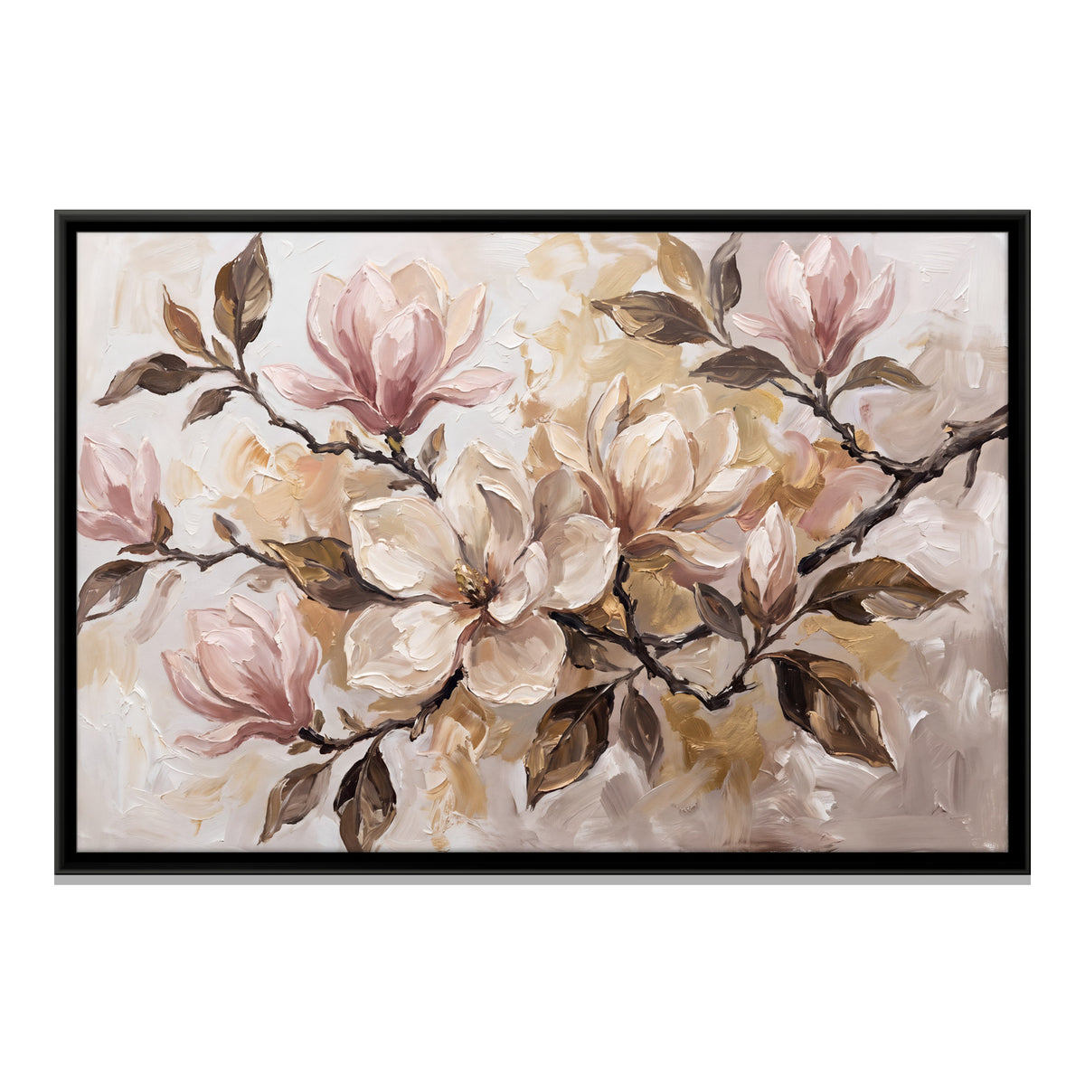 Magnolia Branch in Blossom - framed canvas print, front view