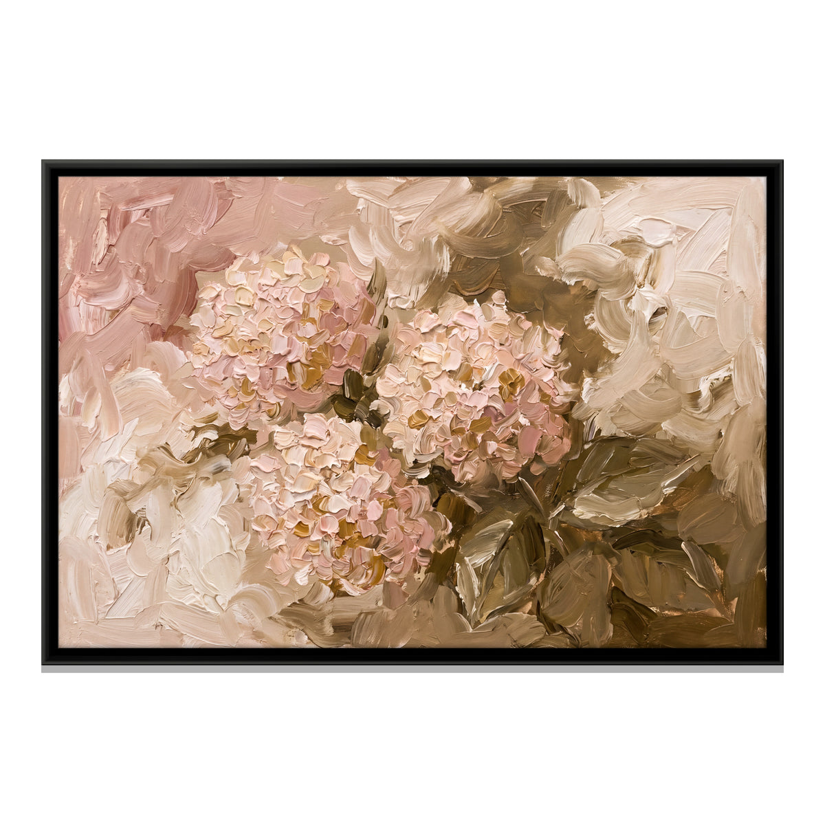 Pink Hydrangeas - framed canvas print, front view