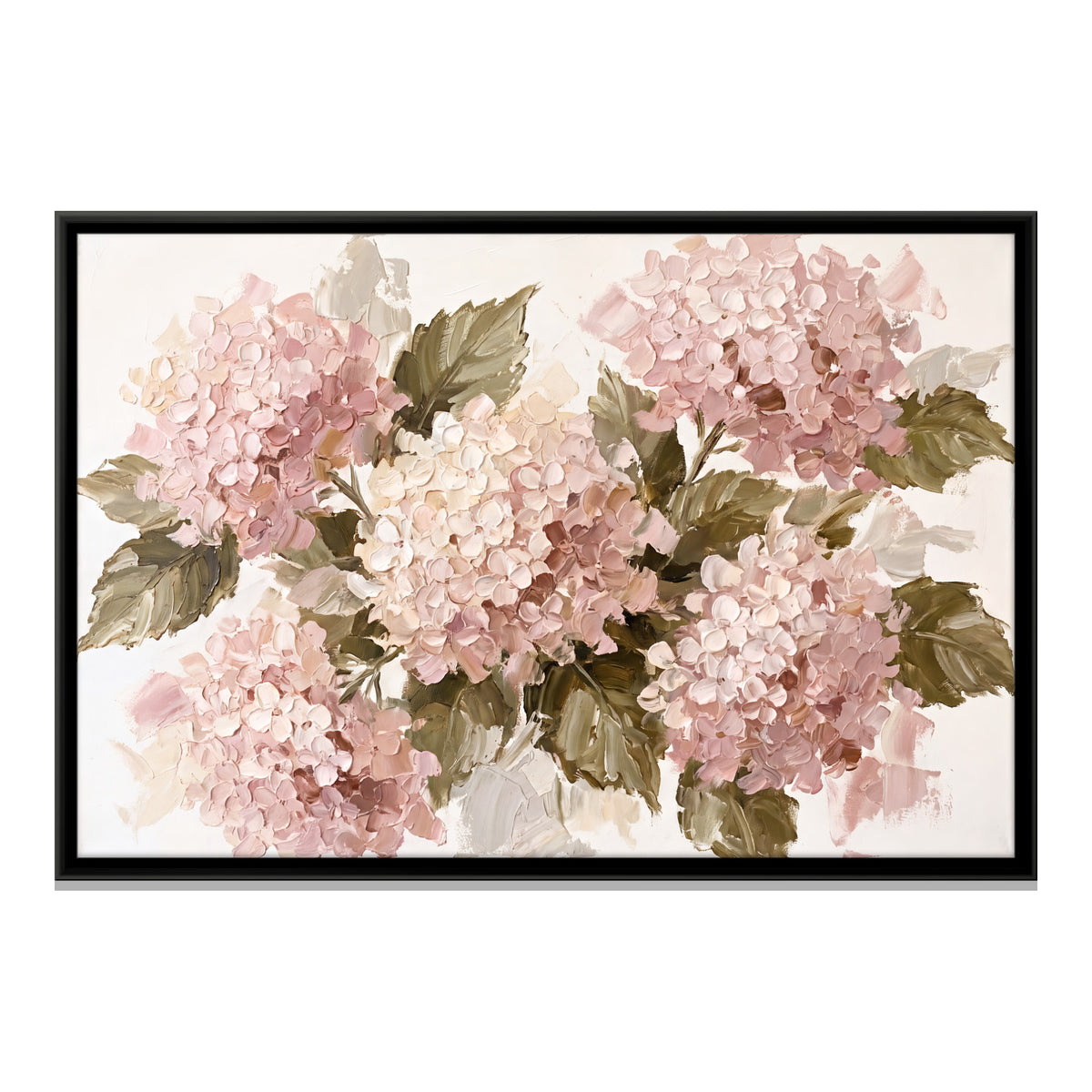 Pink Hydrangeas - framed canvas print, front view