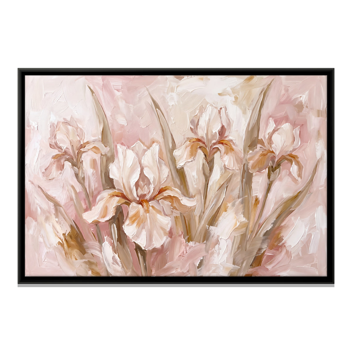 Blush Irises - framed canvas print, front view