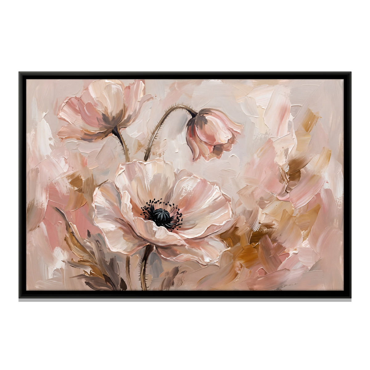 Single Blush Poppy - framed canvas print, front view