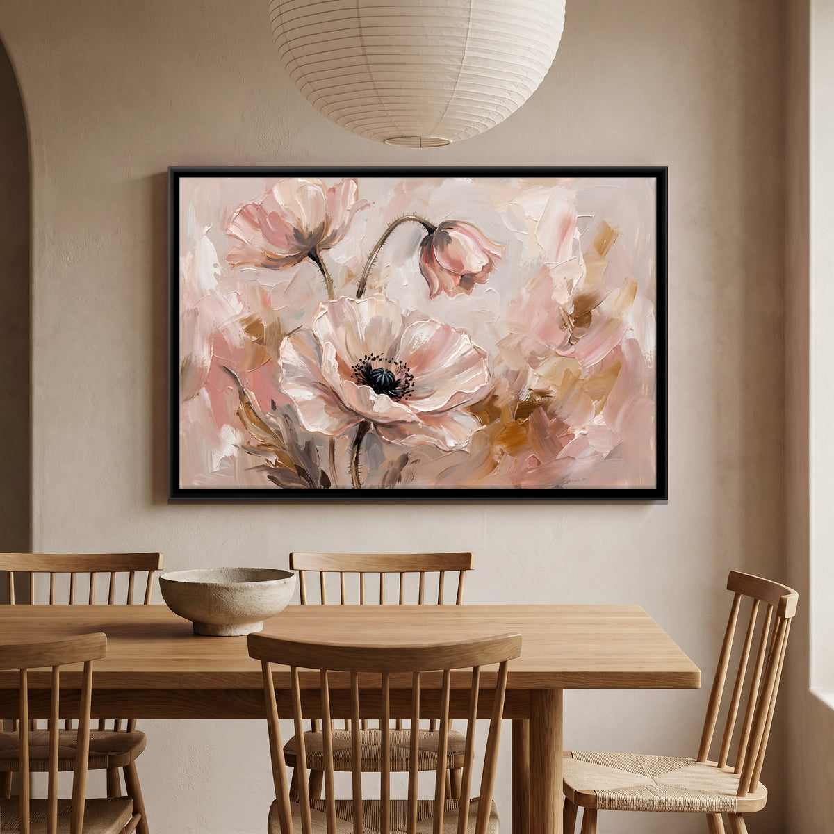 Single Blush Poppy - canvas art shown in a second room setting