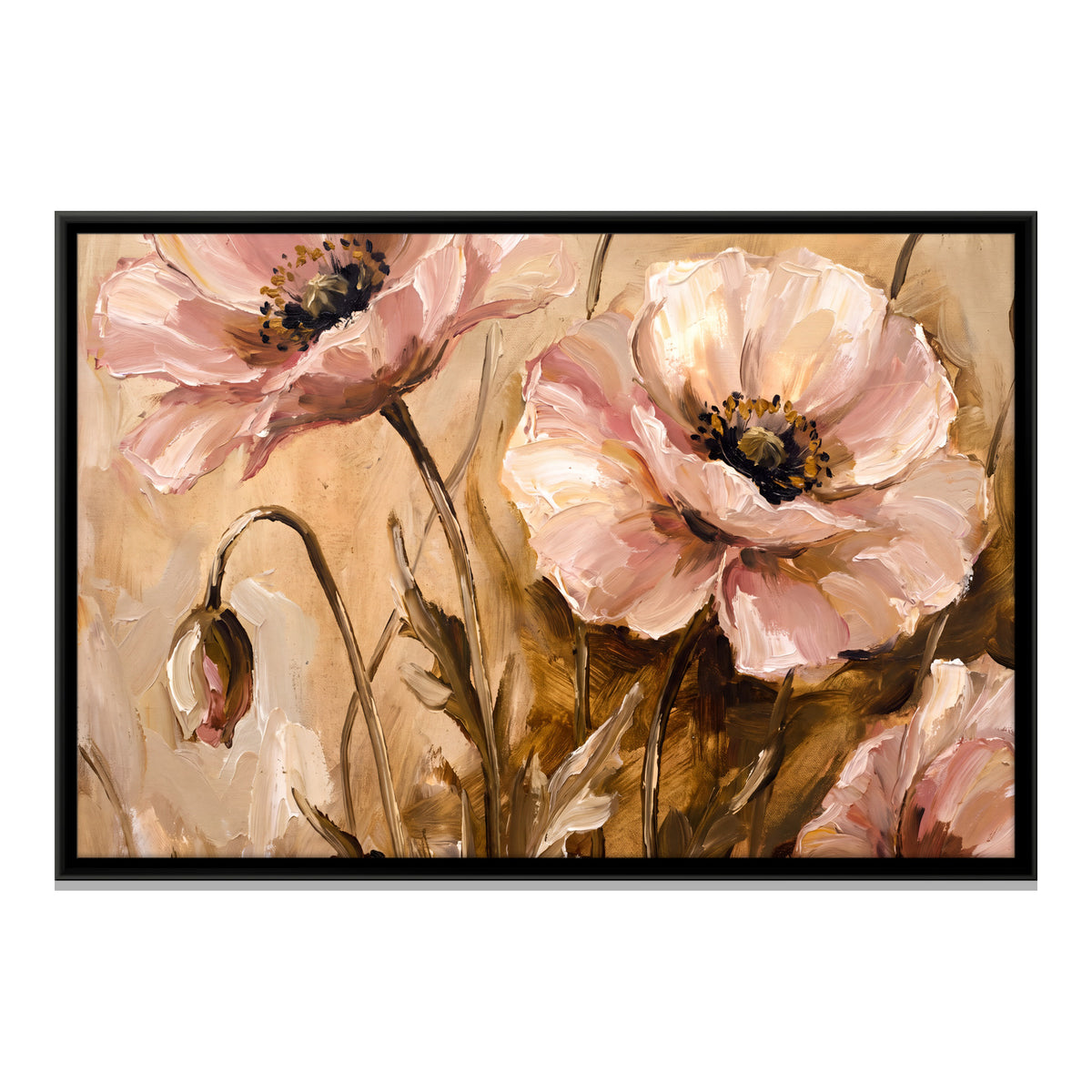 Blush Poppies - framed canvas print, front view