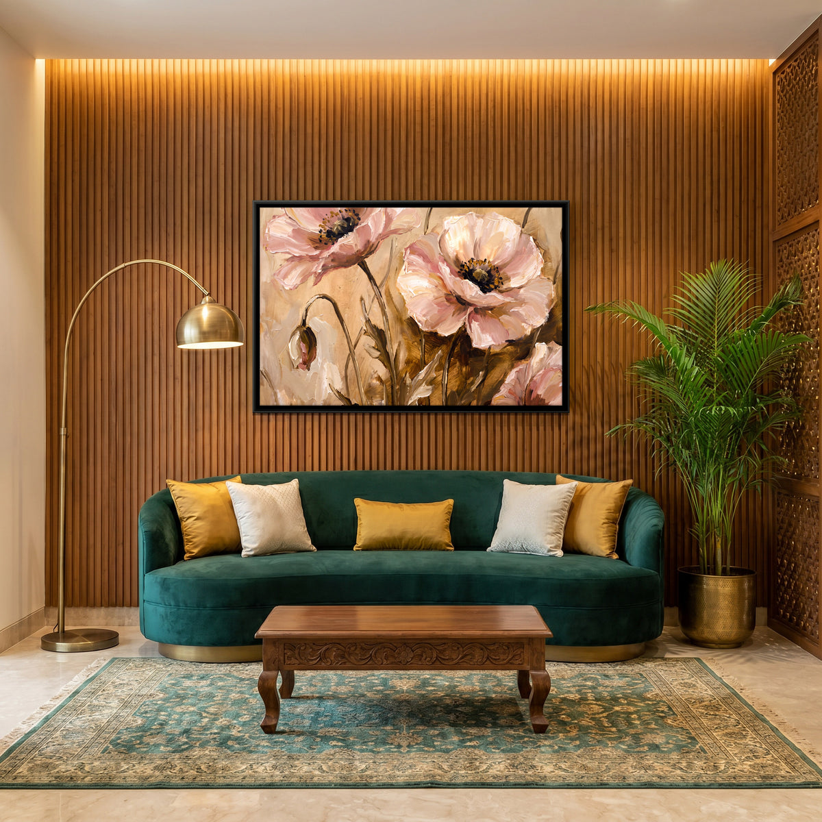 Blush Poppies - canvas art shown in a styled room