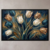 White and Brown Tulips on Blue-green Background