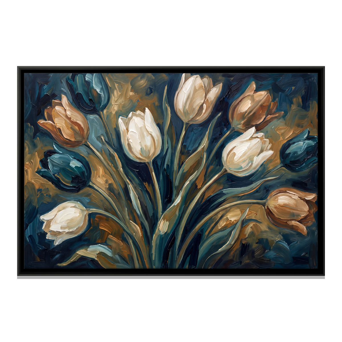 White Tulips - framed canvas print, front view