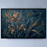 Irises on Deep Teal Background in Indigo