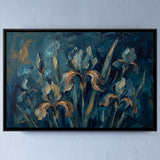 Irises on Deep Teal Background in Indigo, 3:2