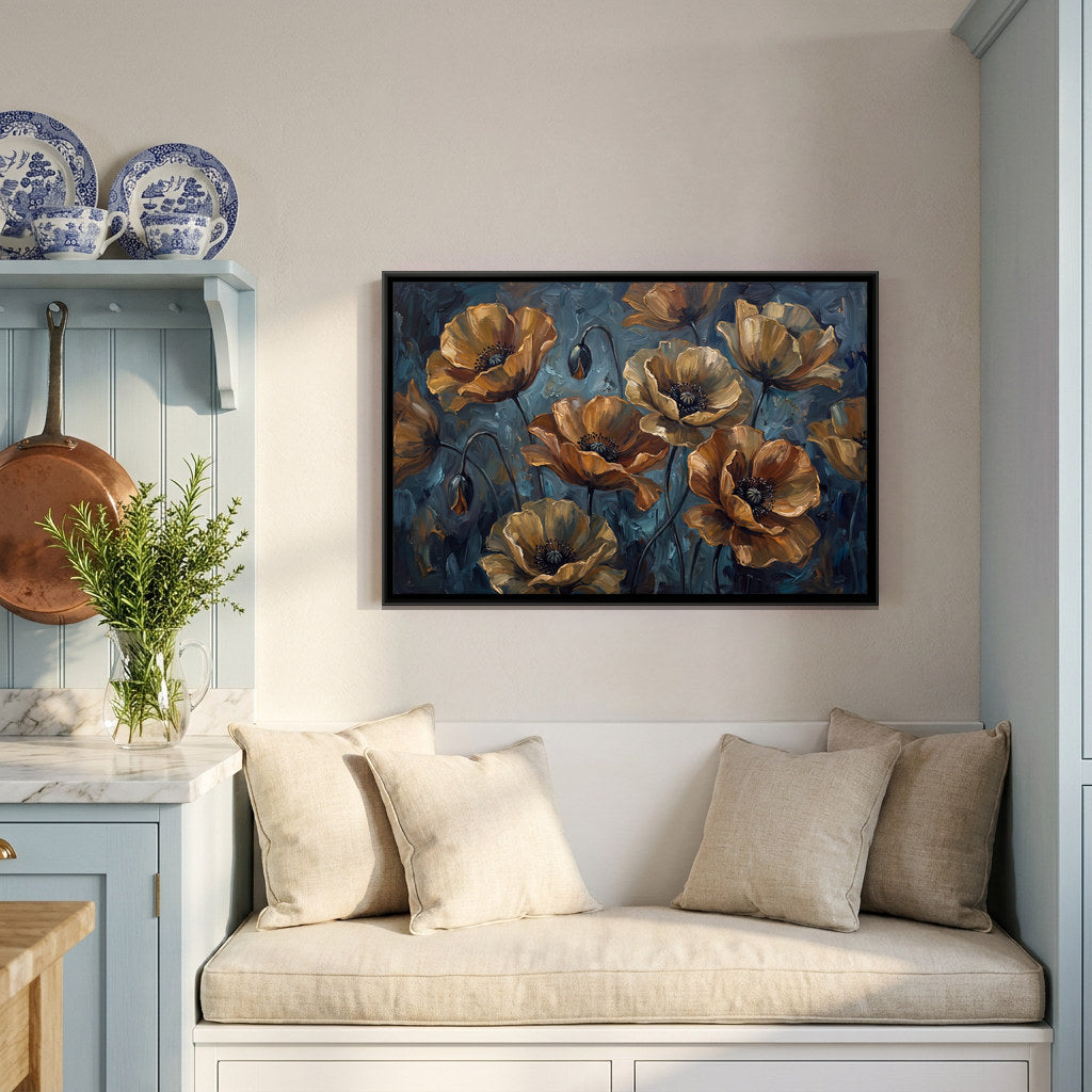 Golden Poppies - canvas art shown in a second room setting