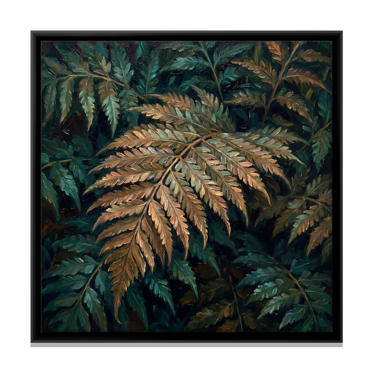 Golden Fern Fronds - framed canvas print, front view