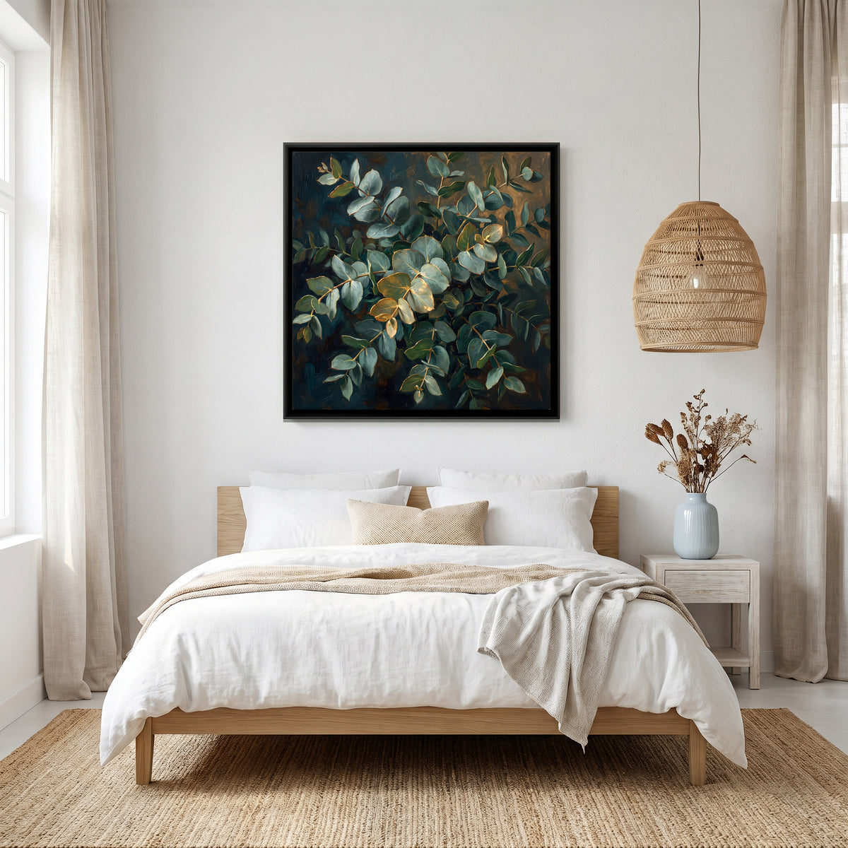 Eucalyptus Branches - canvas art shown in a second room setting