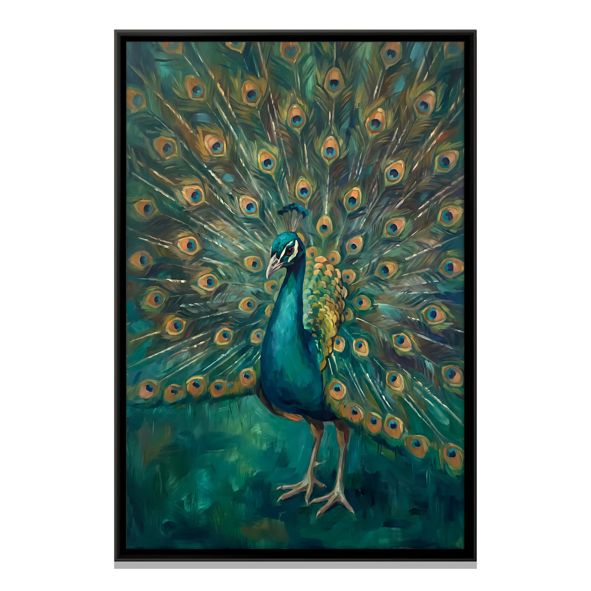 Peacock in Full Display - framed canvas print, front view