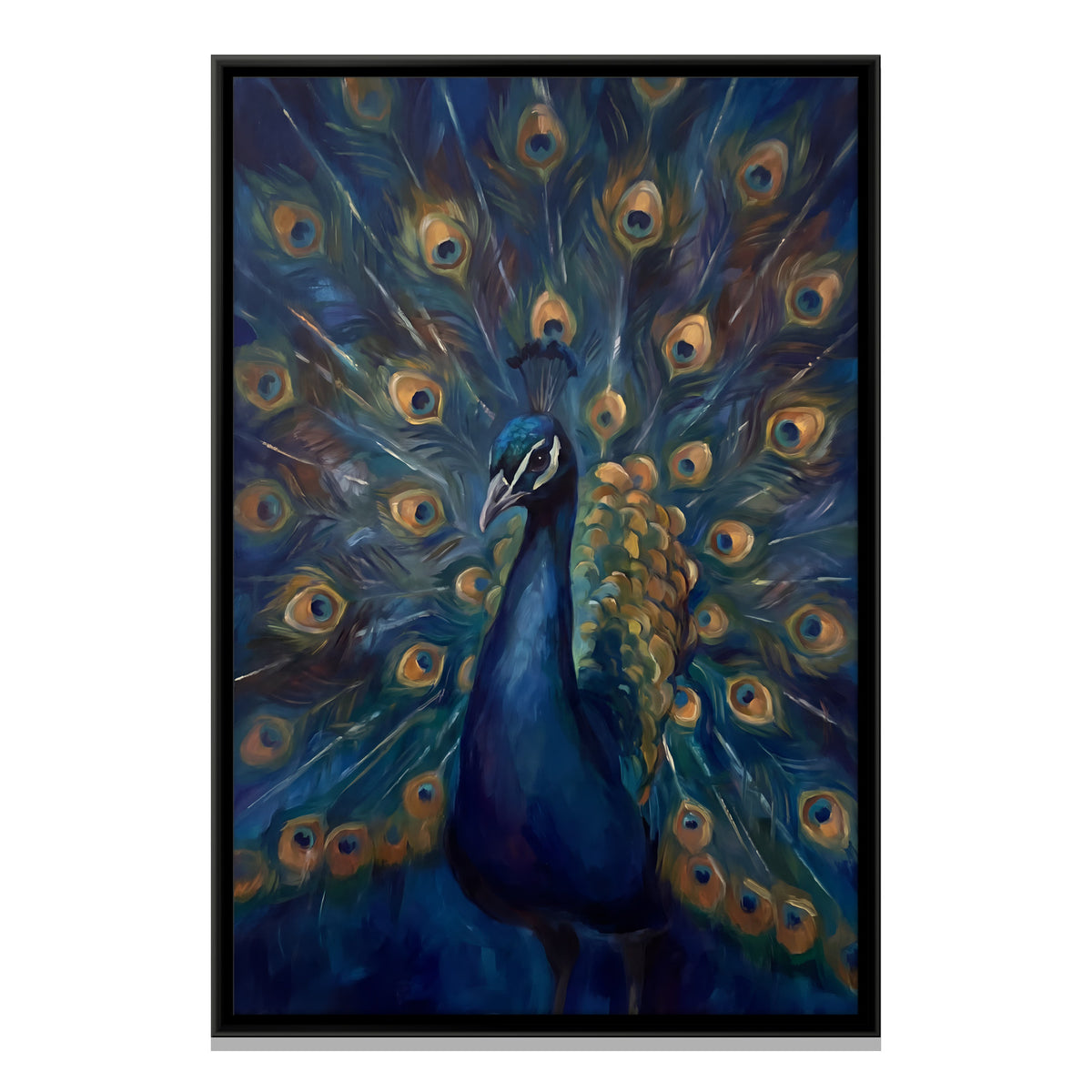 Peacock in Full Display - framed canvas print, front view