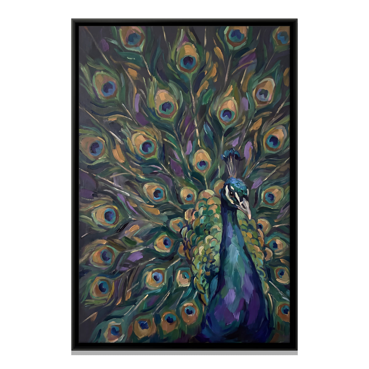 Peacock in Full Display - framed canvas print, front view