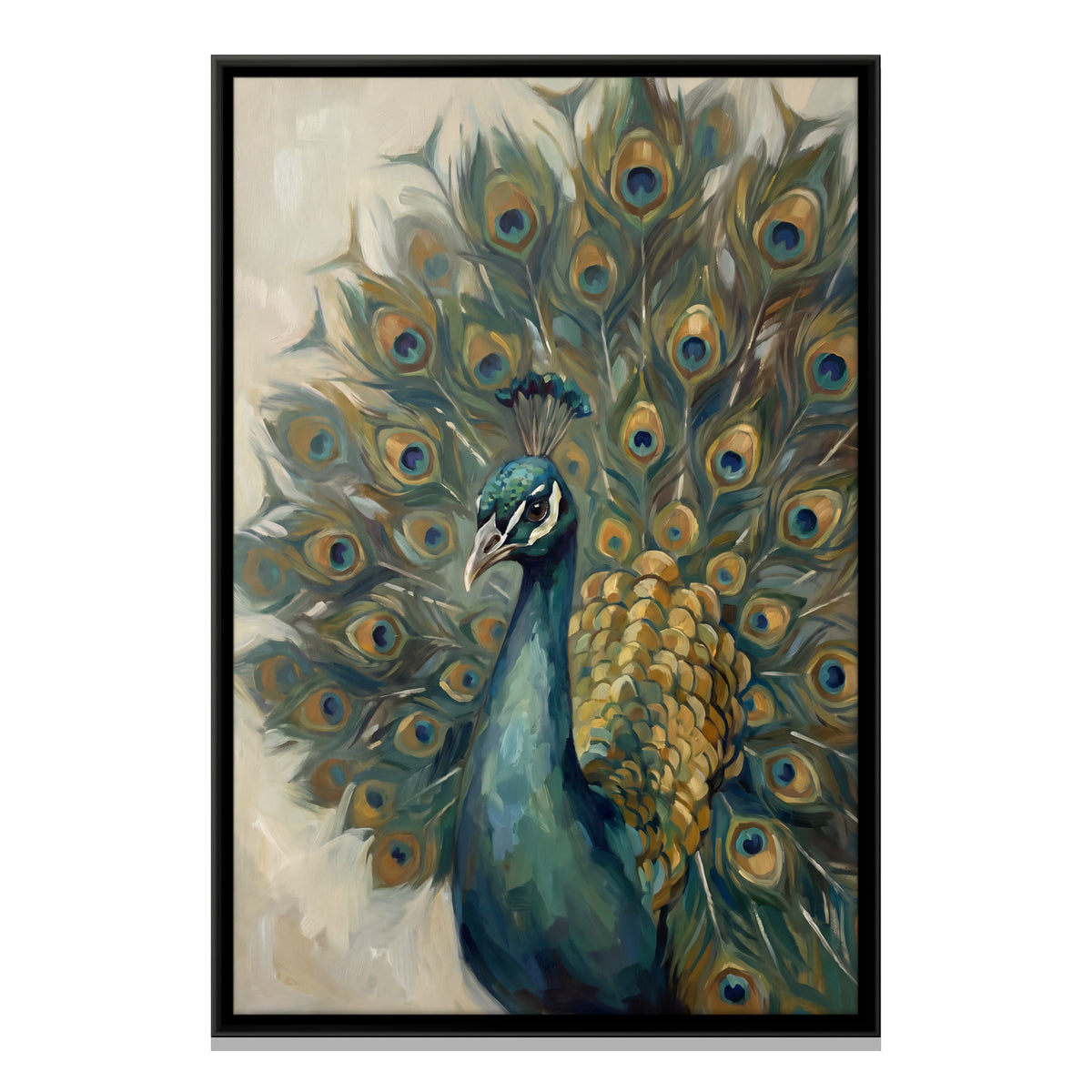 Peacock in Full Display - framed canvas print, front view