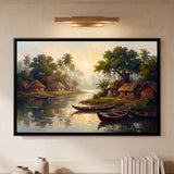 Riverside Village with Boats at Dawn