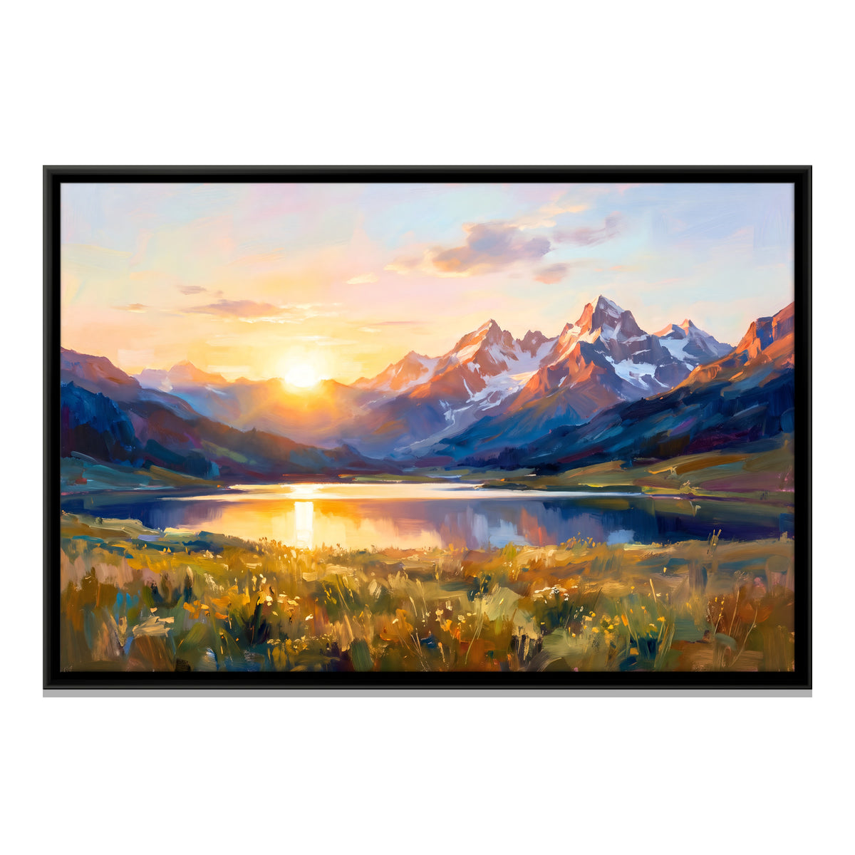 Alpine Lake at Sunrise - framed canvas print, front view