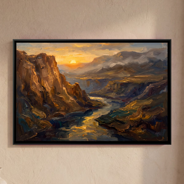 Sunrise over a Winding River Gorge