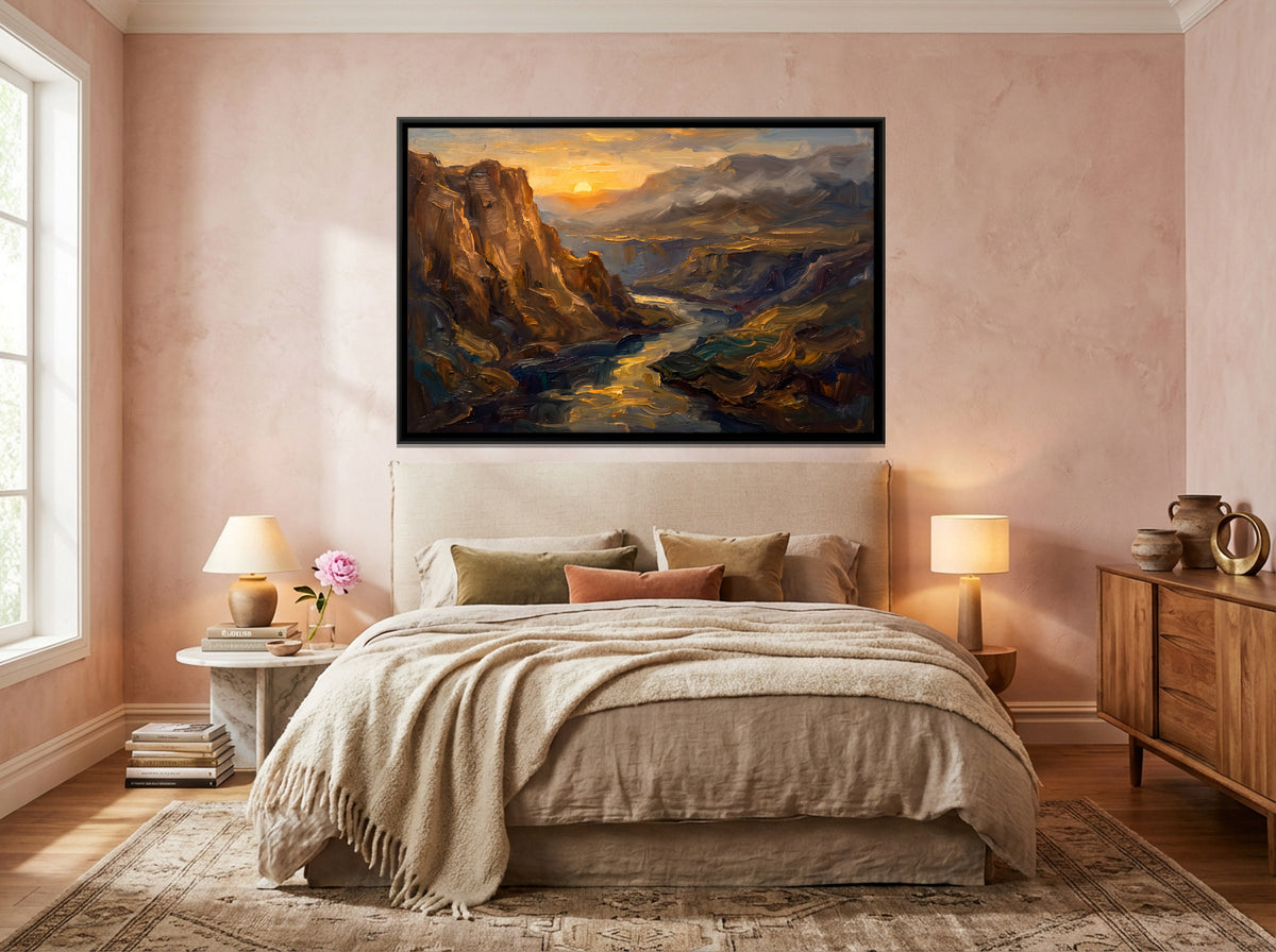 River Gorge at Sunrise - canvas art shown in a styled room