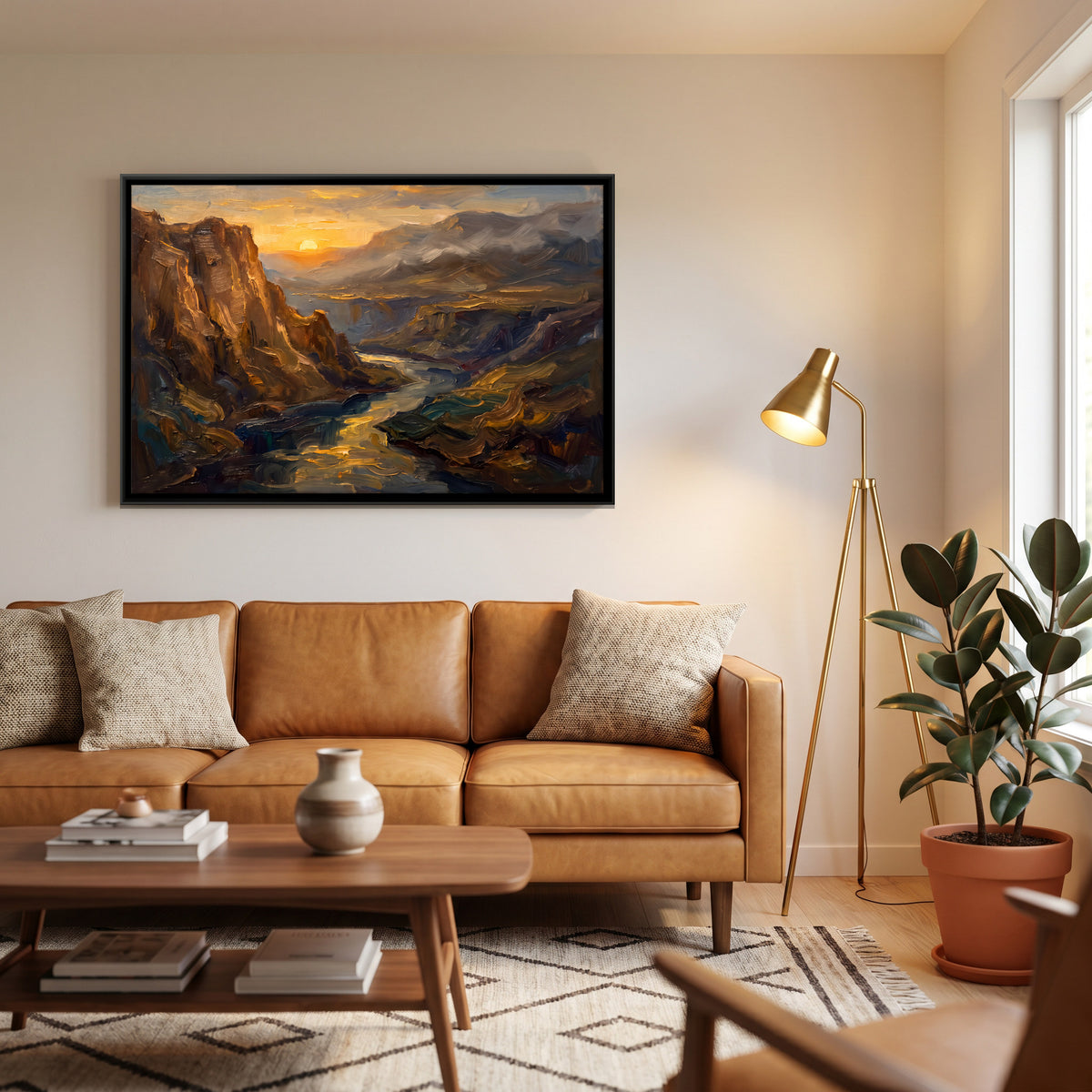 River Gorge at Sunrise - canvas art shown in a second room setting