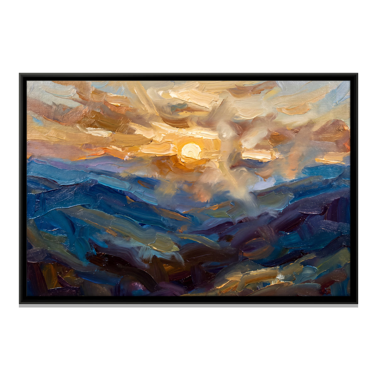 Sunrise Over Rolling Hills - framed canvas print, front view