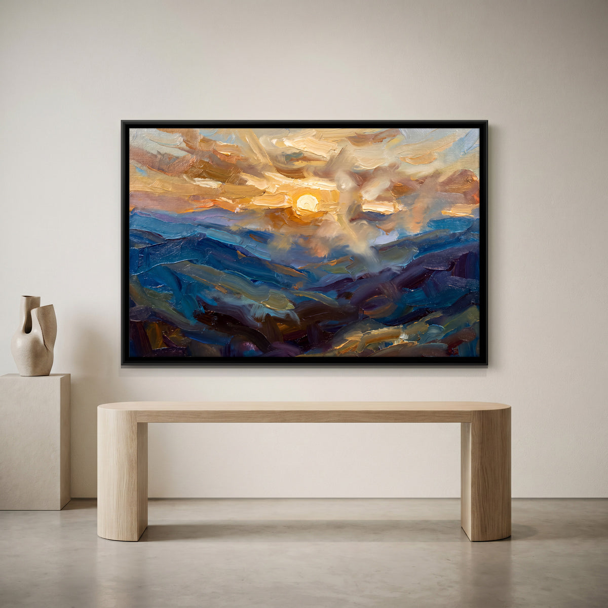 Sunrise Over Rolling Hills - canvas art shown in a second room setting