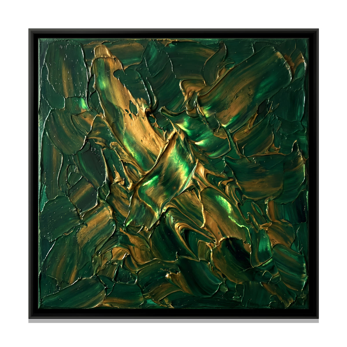 Green and Gold Burst - framed canvas print, front view