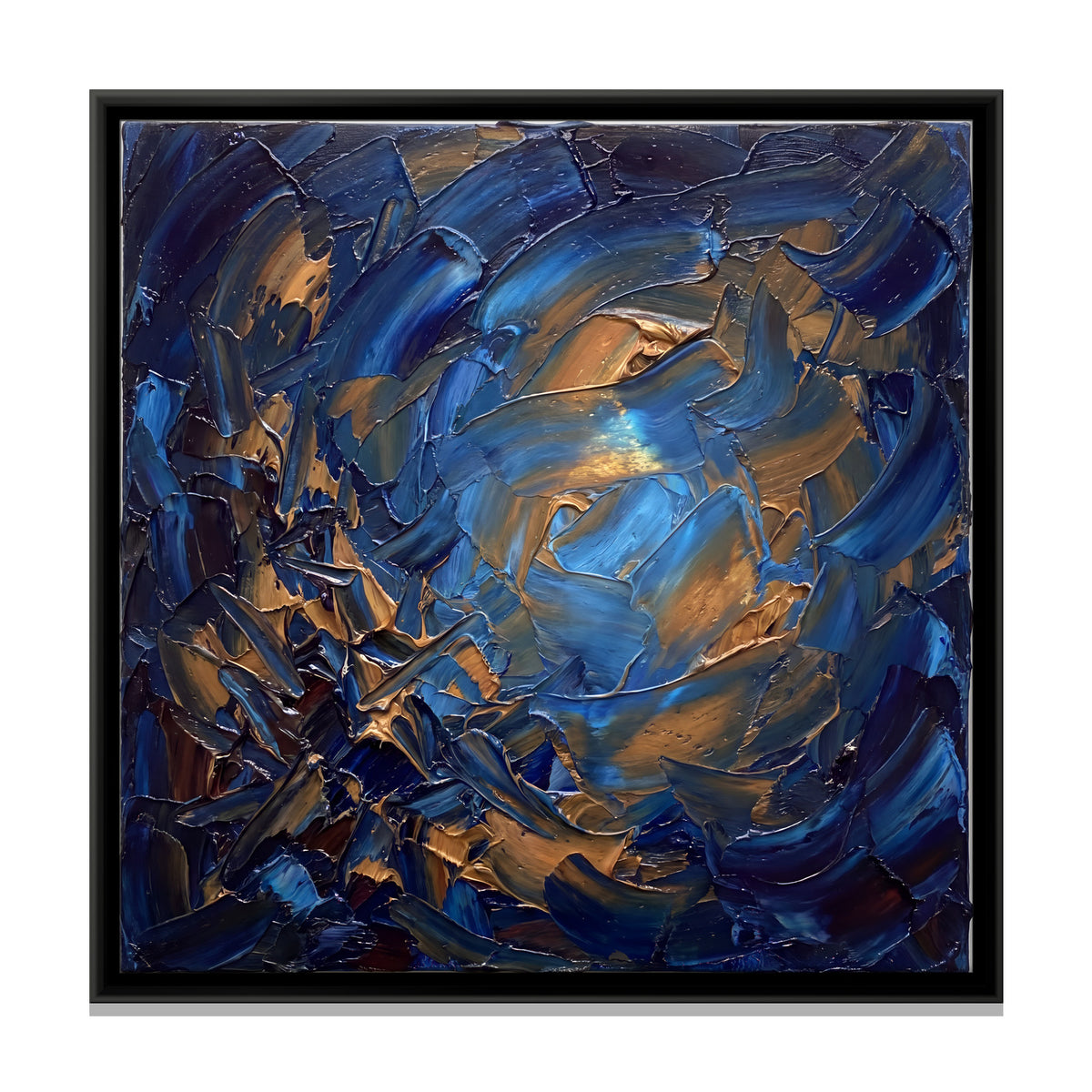 Blue and Copper Burst - framed canvas print, front view