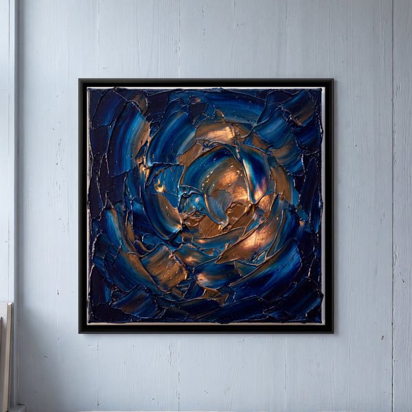 Blue and Copper Textured Swirl in Indigo