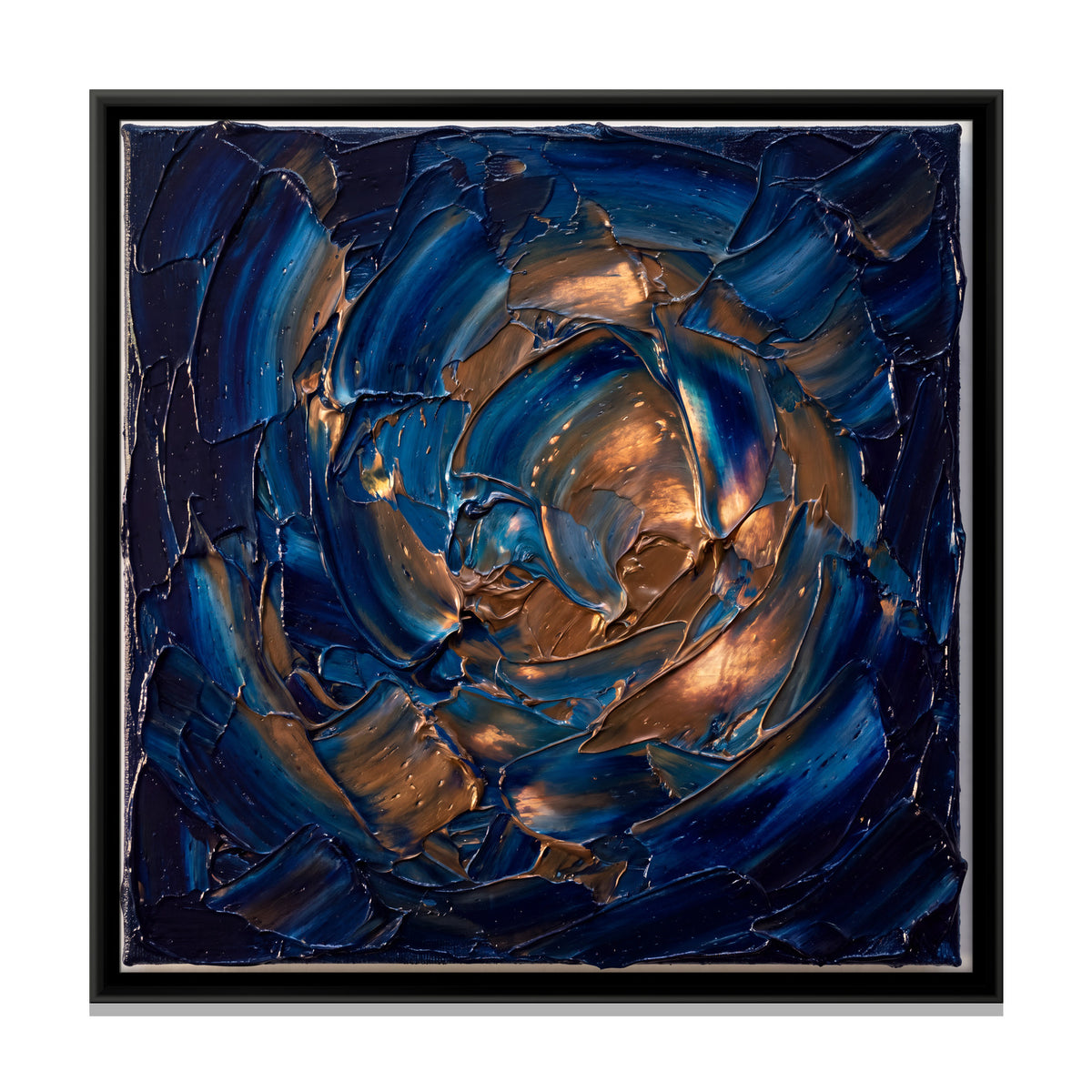 Blue and Copper Swirl - framed canvas print, front view