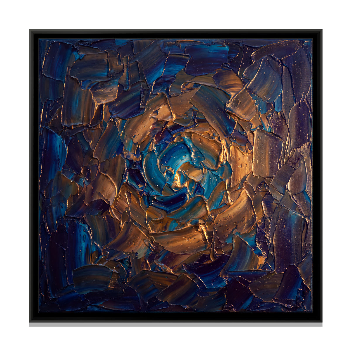 Blue and Copper Swirl - framed canvas print, front view