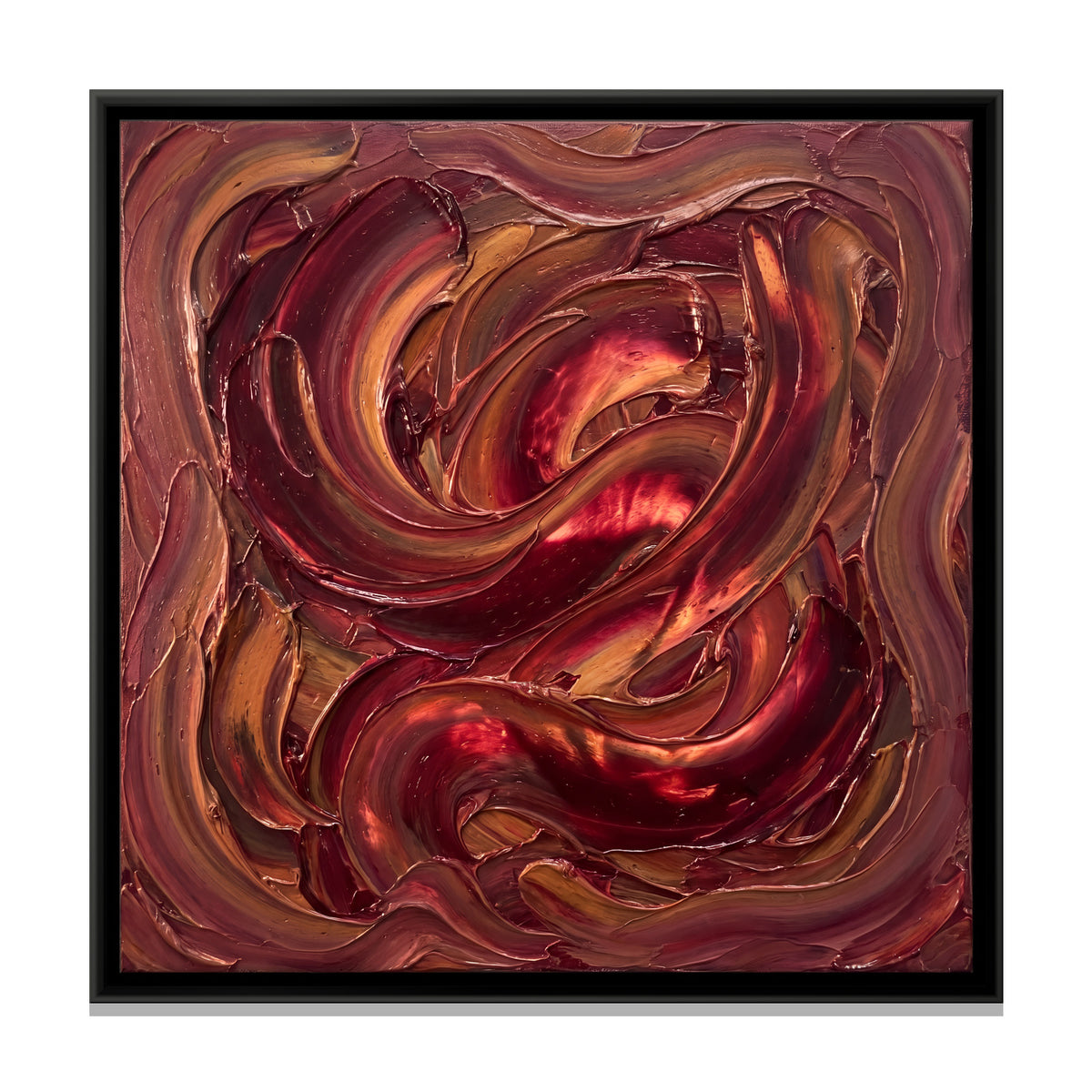 Crimson and Rose Swirls - framed canvas print, front view