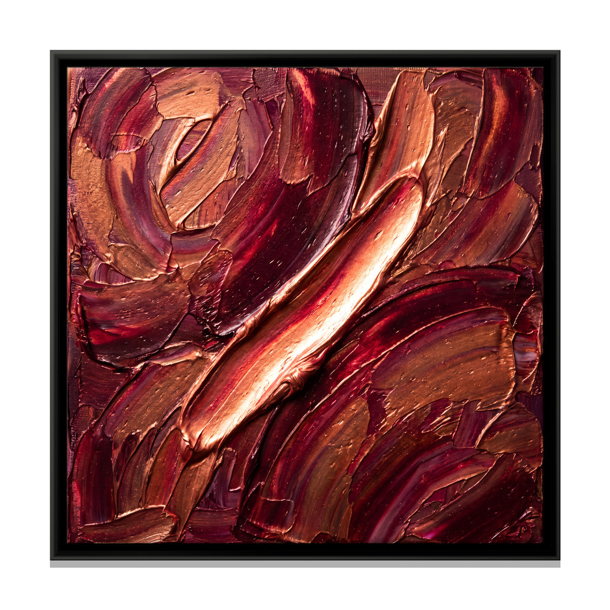 Crimson Diagonal Strokes - framed canvas print, front view