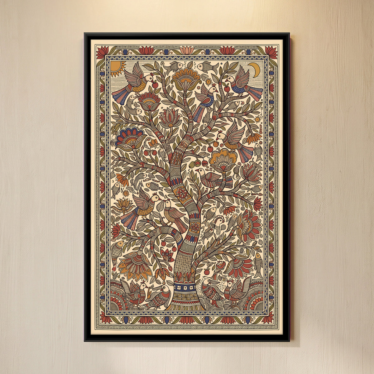 Tree of Life with Birds - framed canvas art hung on a wall