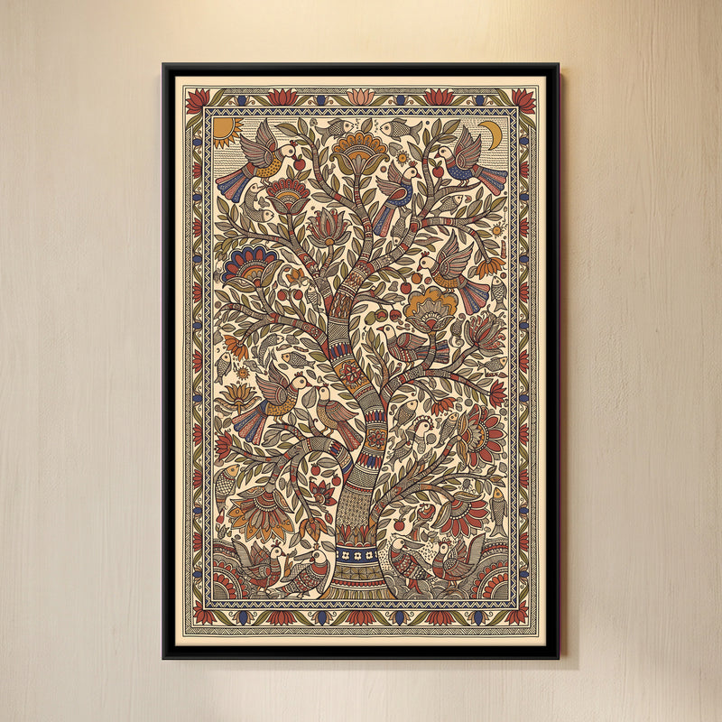 Tree of Life with Birds - framed canvas art hung on a wall