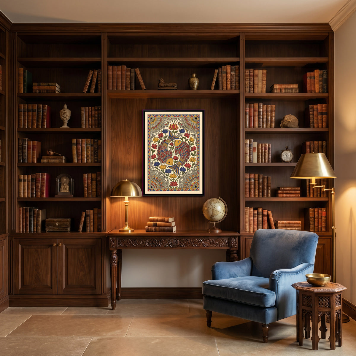 Two Fish Among Lotus Flowers - canvas art shown in a styled room
